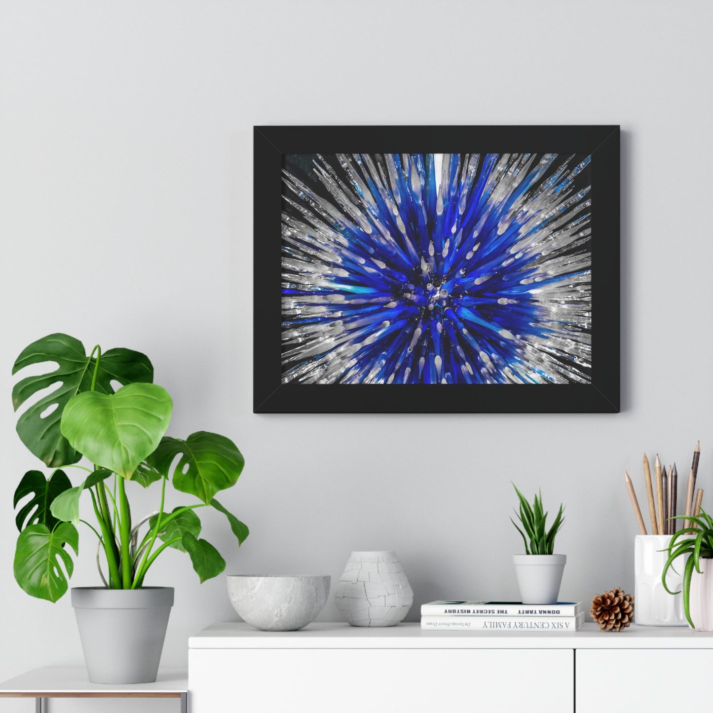 Ocean Serenity: Blue and Clear Glass Blown Sculpture - Framed Photography Print