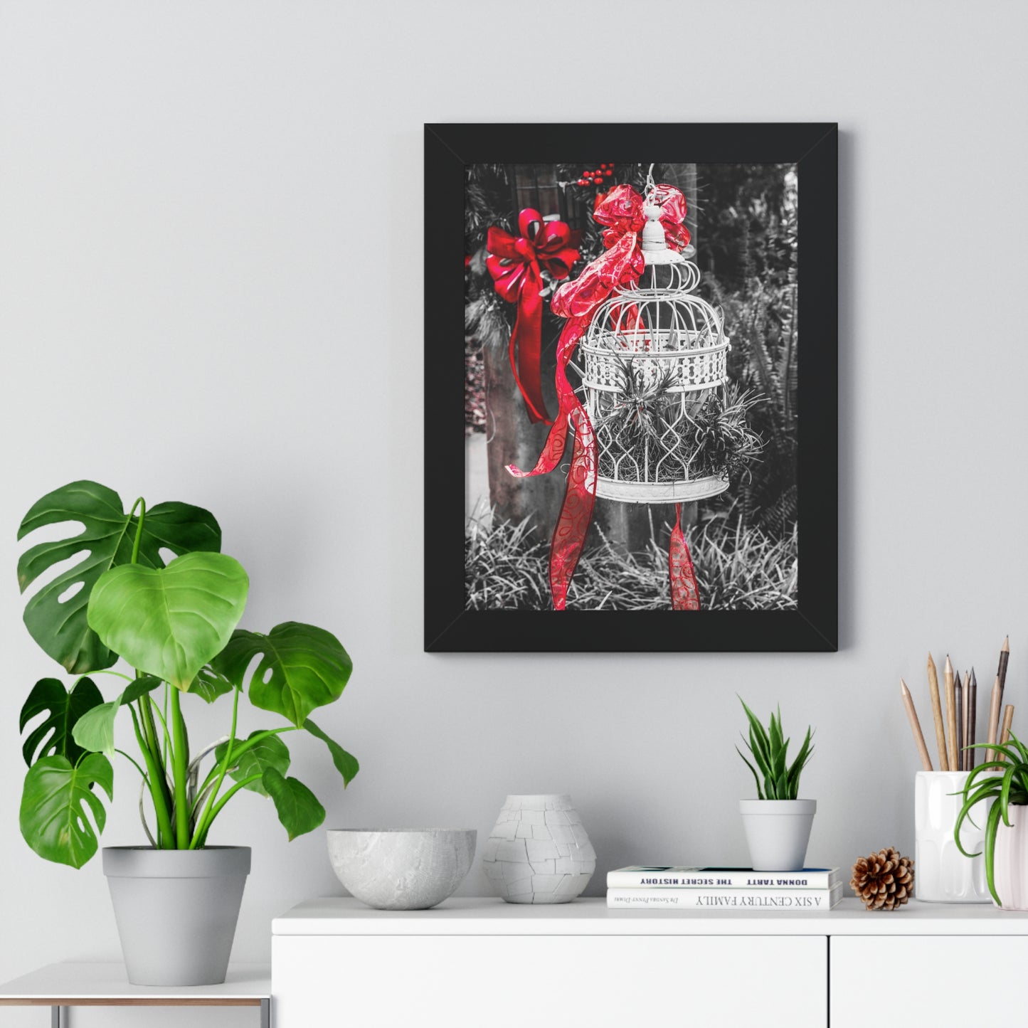 Decorative Birdcage with Red Accents Photography Print