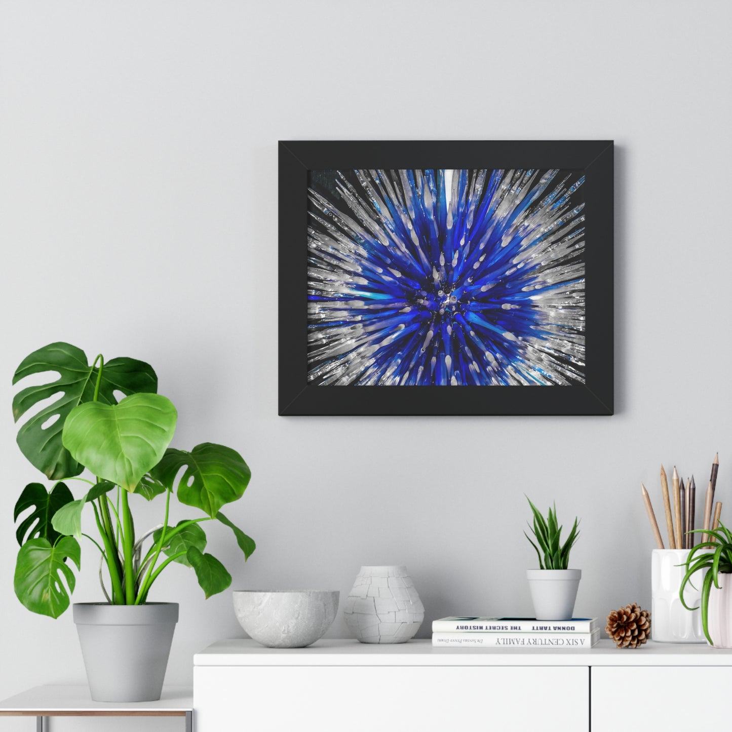 Ocean Serenity: Blue and Clear Glass Blown Sculpture - Framed Photography Print