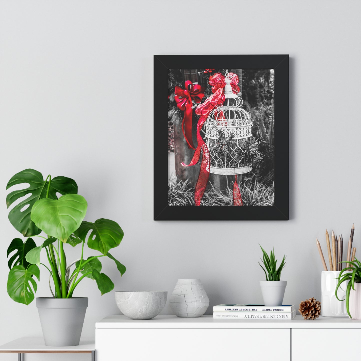 Decorative Birdcage with Red Accents Photography Print