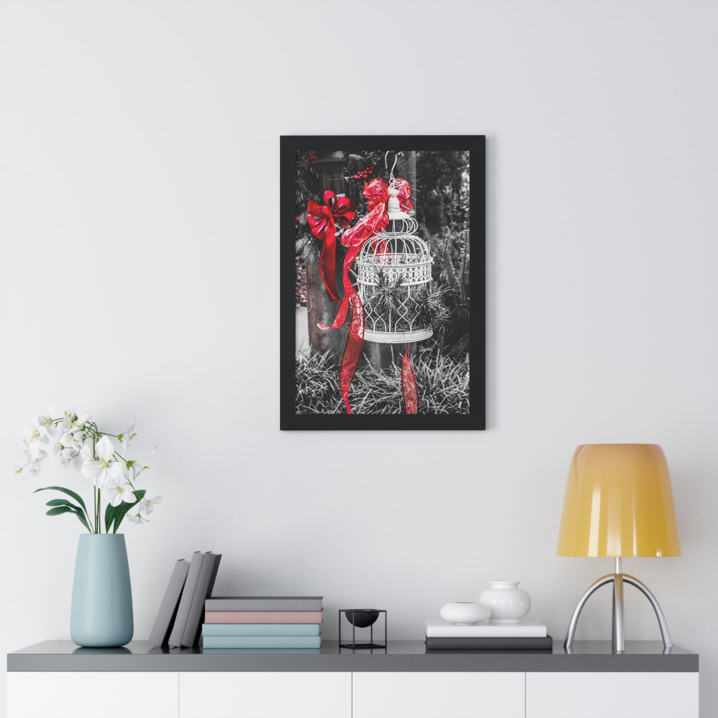 Decorative Birdcage with Red Accents Photography Print