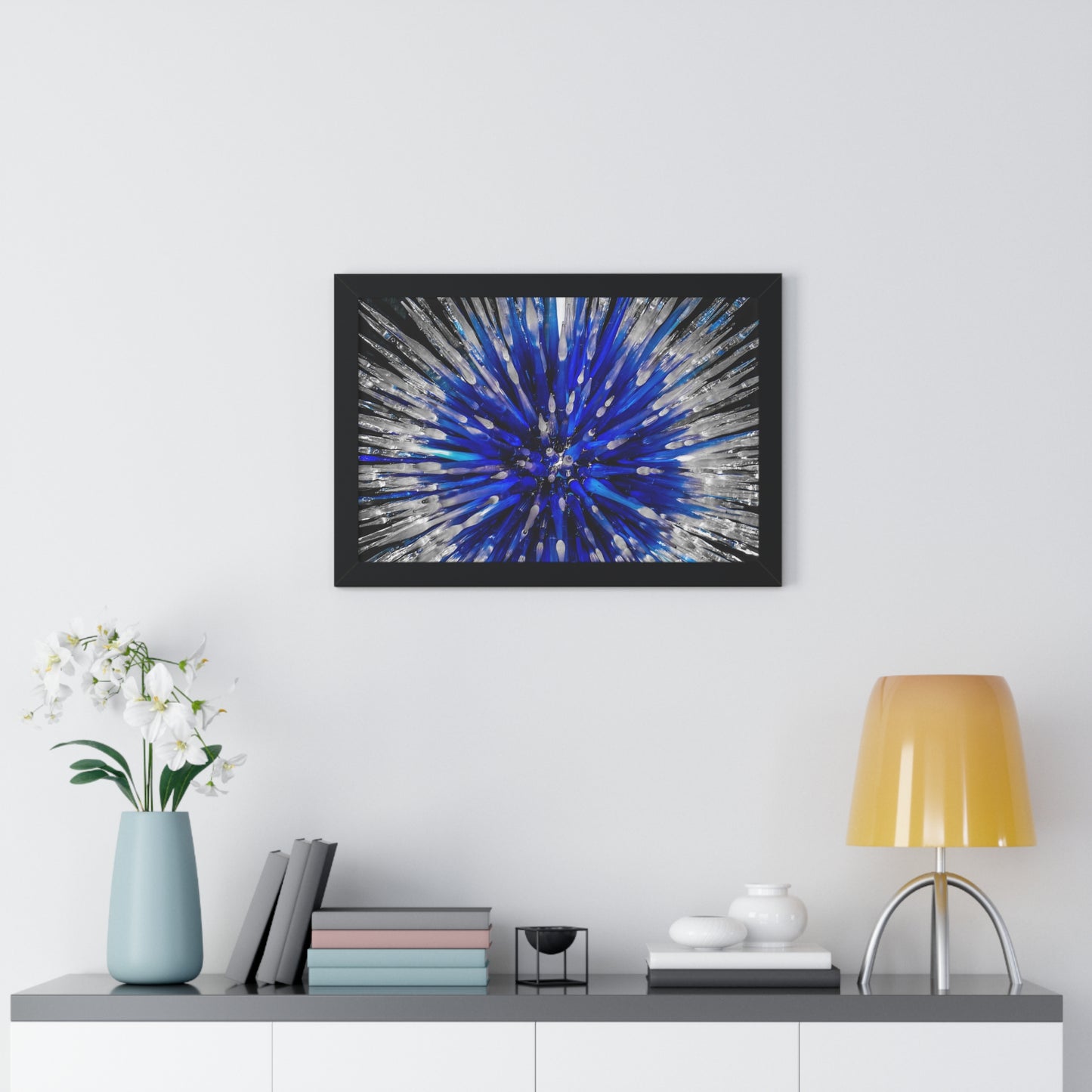 Ocean Serenity: Blue and Clear Glass Blown Sculpture - Framed Photography Print