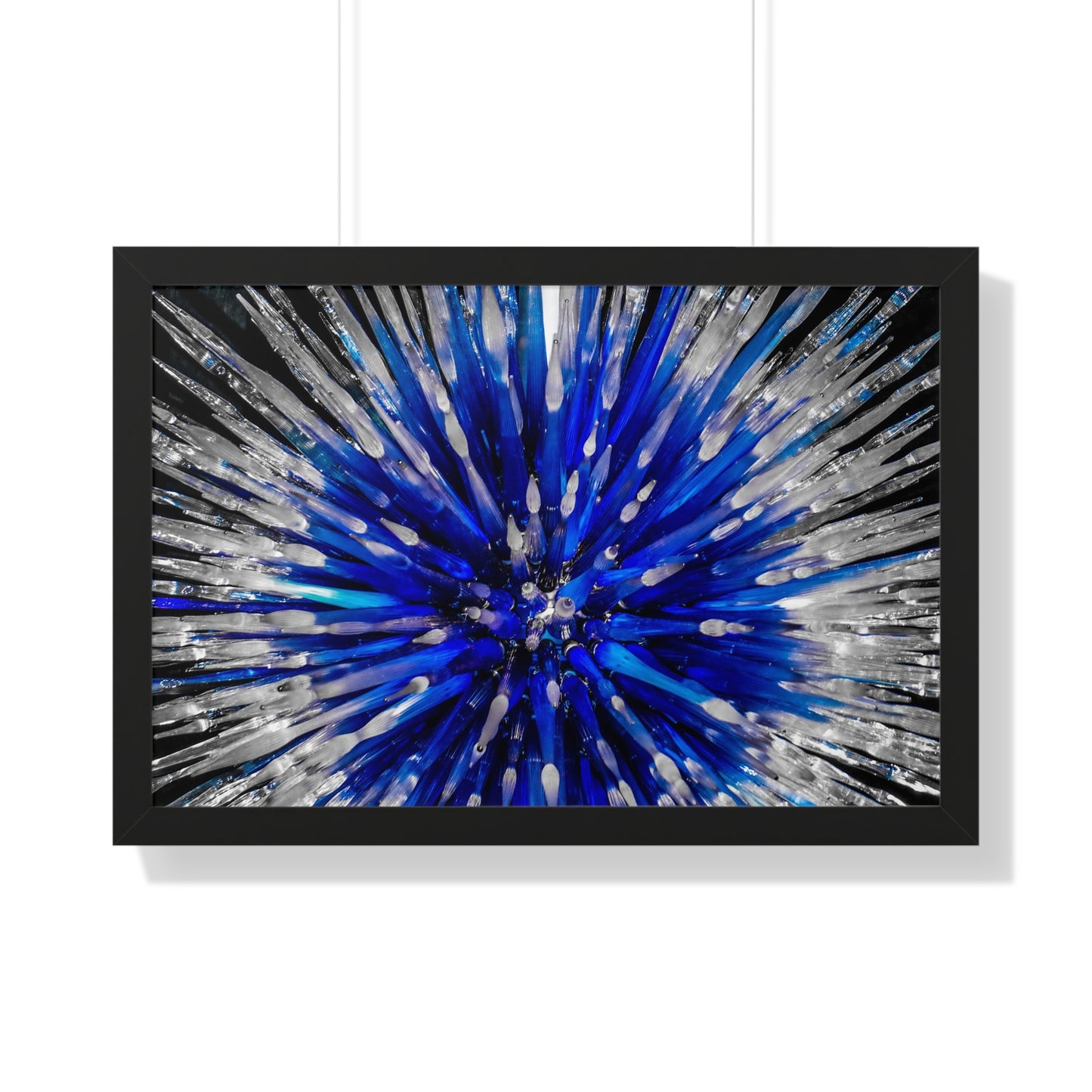 Ocean Serenity: Blue and Clear Glass Blown Sculpture - Framed Photography Print