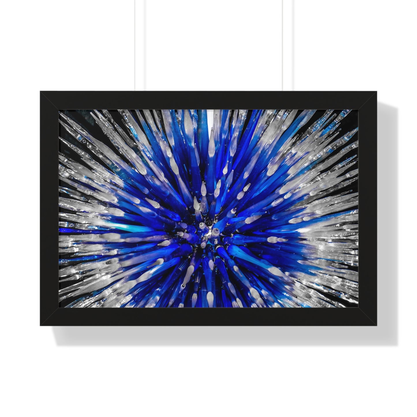 Ocean Serenity: Blue and Clear Glass Blown Sculpture - Framed Photography Print