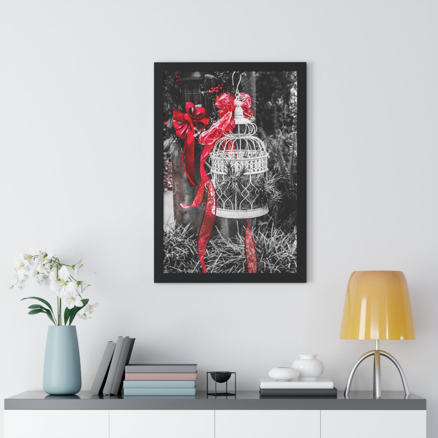 Decorative Birdcage with Red Accents Photography Print